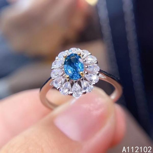 cluster rings kjjeaxcmy fine jewelry 925 sterling silver inlaid natural london blue z girl elegant simple gem ring support check, Golden;silver